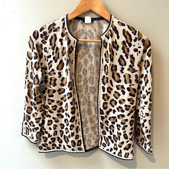 - J Crew animal print wool cardigan with satin trim Sz M - Picture 1 of 7